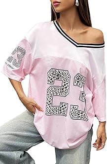 Jersey Shirts for Women Y2k Graphic Number Oversized Tees V Neck Half Sleeve Cute Soccer Streetwear T Shirt Tops
