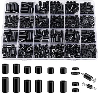 Neng-Q 600 Pcs Electrical Outlet Screw Spacers Black Nylon Round Spacer for Screws Switch and Receptacle,Plastic Standoff Screw Nut Assortment Kit Without Threaded,Hardware for M3/M4 Screws