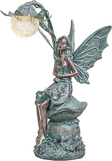 TERESA'S COLLECTIONS Garden Statues Fairy Sculptures & Statues, Outdoor Solar Light Resin Garden Figurines Outdoor Decor, Patina Bronze Christmas Decorations Garden Decor Gifts for Mom, 13.8''