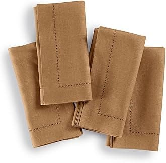 Solino Home Cloth Napkins Set of 4-100% Pure Linen Tobacco Brown Dinner Napkins 20 x 20 Inch - Medium Weight Hemstitch, Handcrafted and Machine Washable