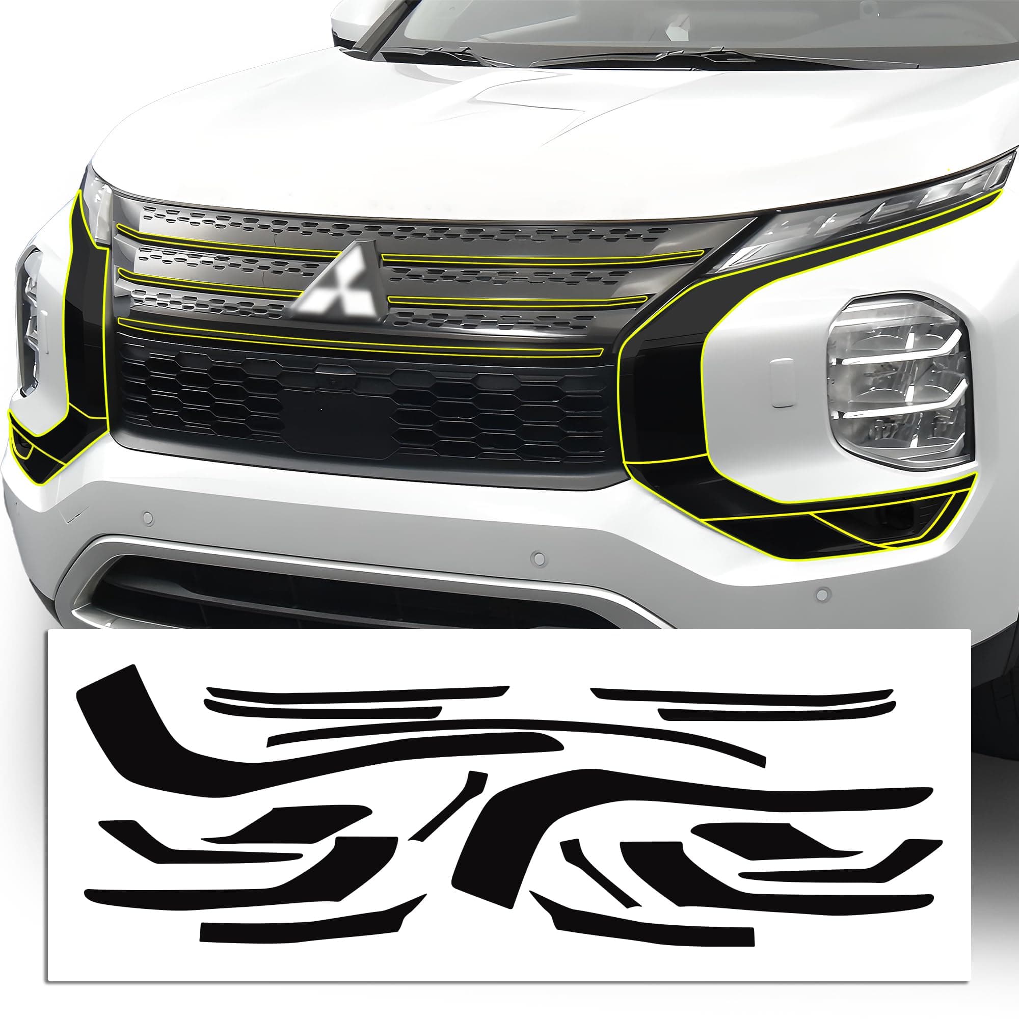 BOGAR TECH DESIGNS Middle Front Chrome Delete Overlay Compatible with Mitsubishi Outlander, Gloss Black