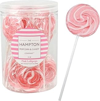 Pink Lollipops, 24 Pack, Pink Swirl Lollipops Individually Wrapped, Lollipop Suckers Bulk, The Hampton Popcorn & Candy Company