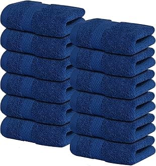 [12 Pack] Premium Navy Blue Wash Cloths and Face Towels, 33cm x 33cm 100% Cotton, Soft and Absorbent Washcloths Set - Perfect for Bathroom, Gym, and Spa