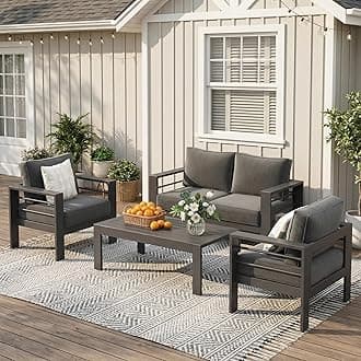 Solaste Aluminum Patio Furniture Set for All Weather, Oversized Metal Outdoor Furniture Set with 27.5" Deep Seating and 3.2" Wide Armrest, Outdoor Patio Conversation Sets with 10" Back Cushion, Gray
