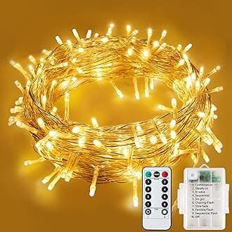 Fairy Lights Battery Operated, 12M/120LED Christmas String Lights Waterproof, 8 Modes Battery Fairy Lights for Bedroom Indoor Outside Garden Bedroom Wedding Patry Xmas Decorations(Warm White)