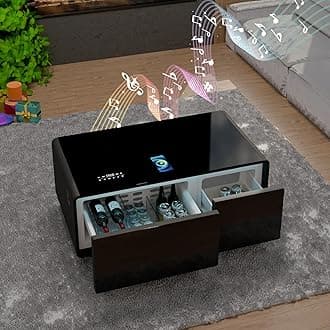 LIVTAB Smart Coffee Table, Living Room Table with Built in Fridge, 23" D x 41.5" W x 18.2" H, 15W Wireless Charging, USB Chargers and Speakers (LT90, Black)
