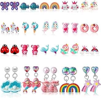 Kids Clip On Earrings for Girls 20/30/40 Pairs Hypoallergenic Clip on Earrings for Kids Cute Animal Earrings for Little Girls Jewelry Set Party Favor Gift