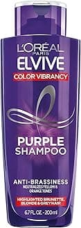 L’Oréal Paris Elvive Color Vibrancy Anti-Brassiness Purple Shampoo for Color Treated Hair, neutralizes Yellow & Orange Tones, Highlighted Brunette, Blonde & Grey Hair, 6.7 Fl. Oz