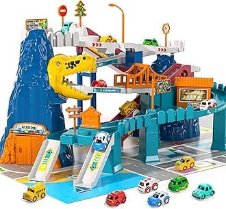 Boys Toys Dinosaur Climbing Hills Race Track Playset - Colorful Vehicles Small Cars, Car Ramp Toy for Kids 3-7 Year Old, Preschool Gifts for Toddlers Ages 3-5