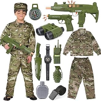 Soldier Military Costume for Kids Boys Ages 3-9 Halloween Dress Up Role Play Set with Toy Accessories