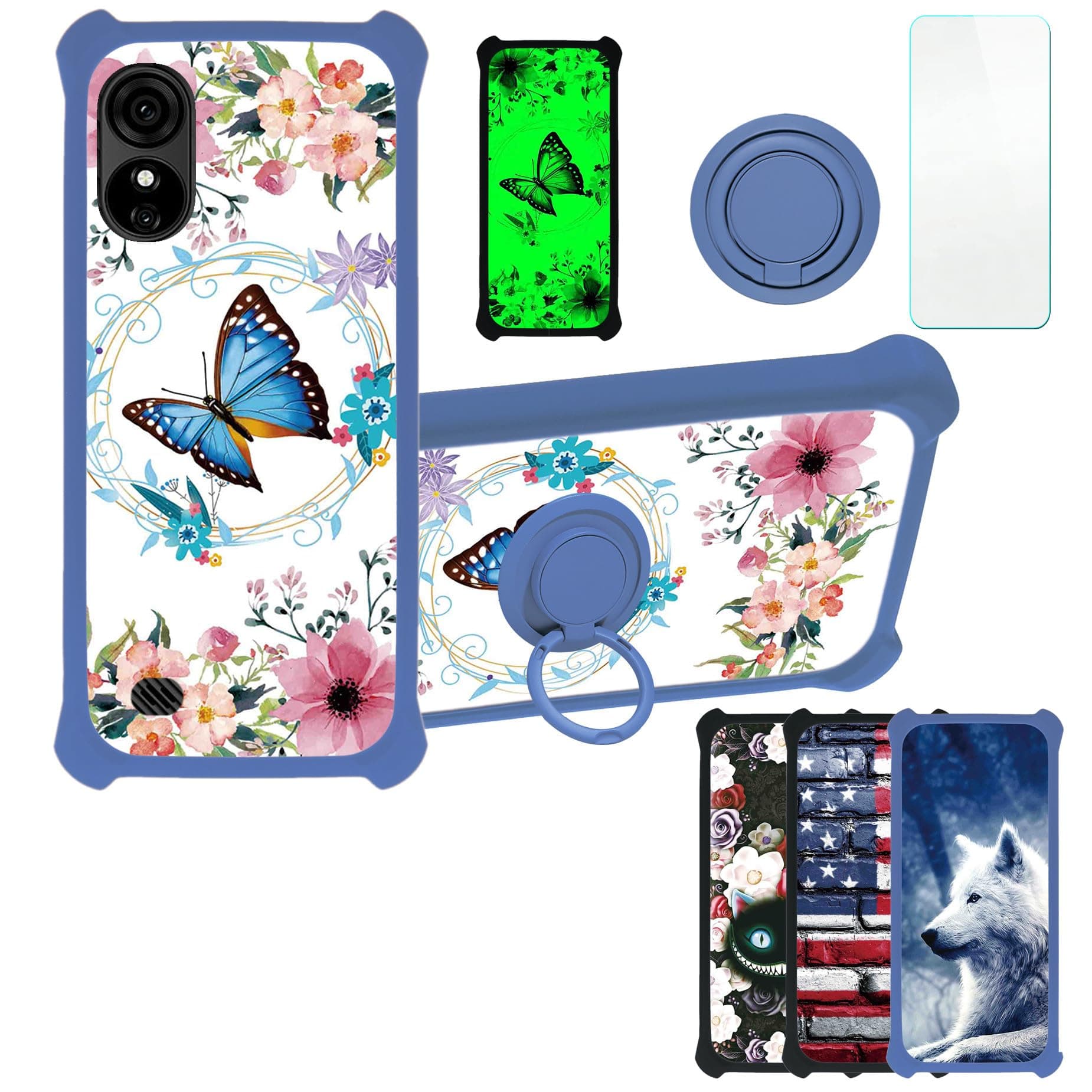 BLU G33 Case Compatible with BLU G33 Phone Case Cover [with Tempered Glass Screen Protector][Ring Support][Luminous Effect] YGL-LHD