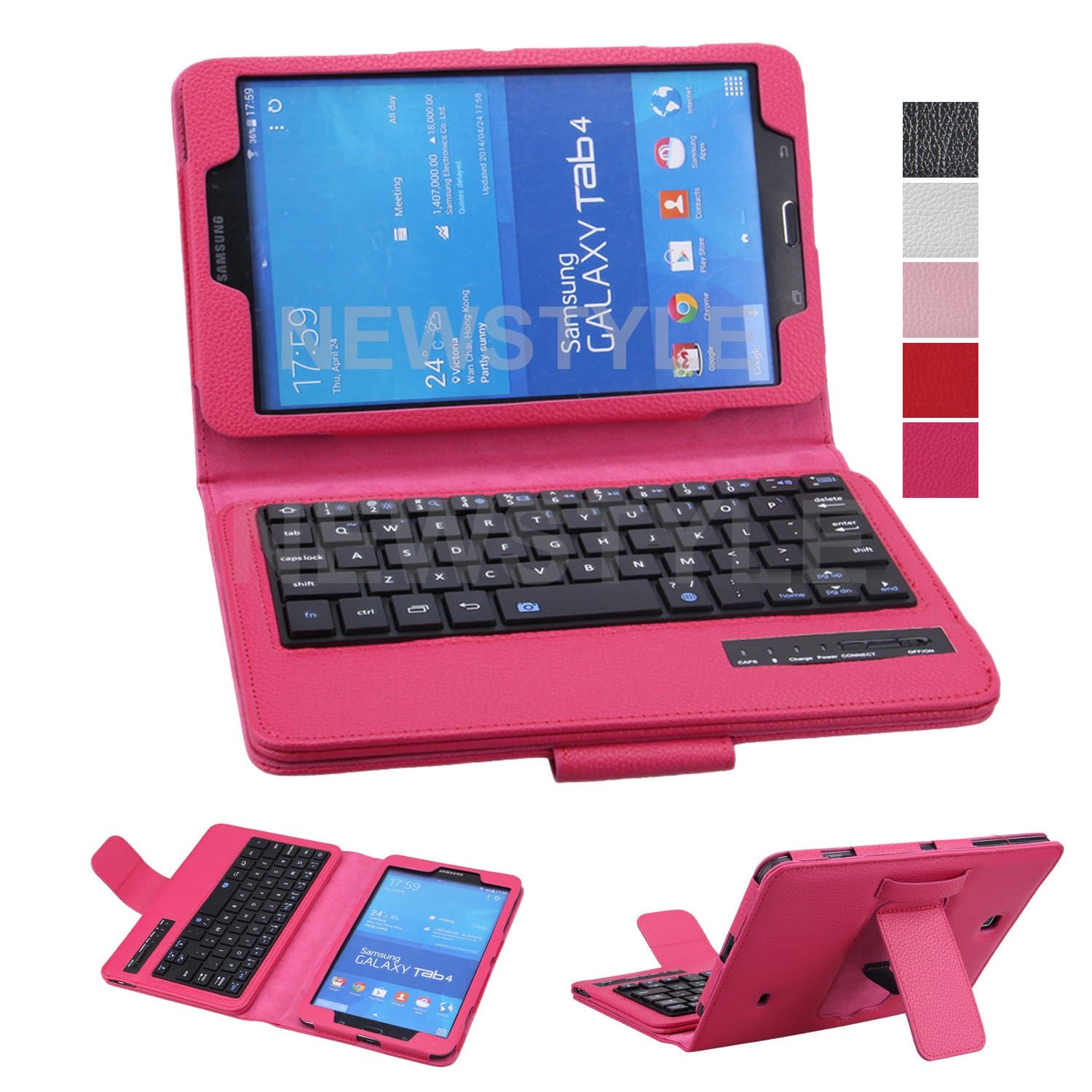 NEWSTYLE Samsung Galaxy Tab 4 8.0 Case - Wireless Bluetooth Keyboard Cover for Galaxy Tab 4 8.0 inch Android Tablet - Hot Pink Color