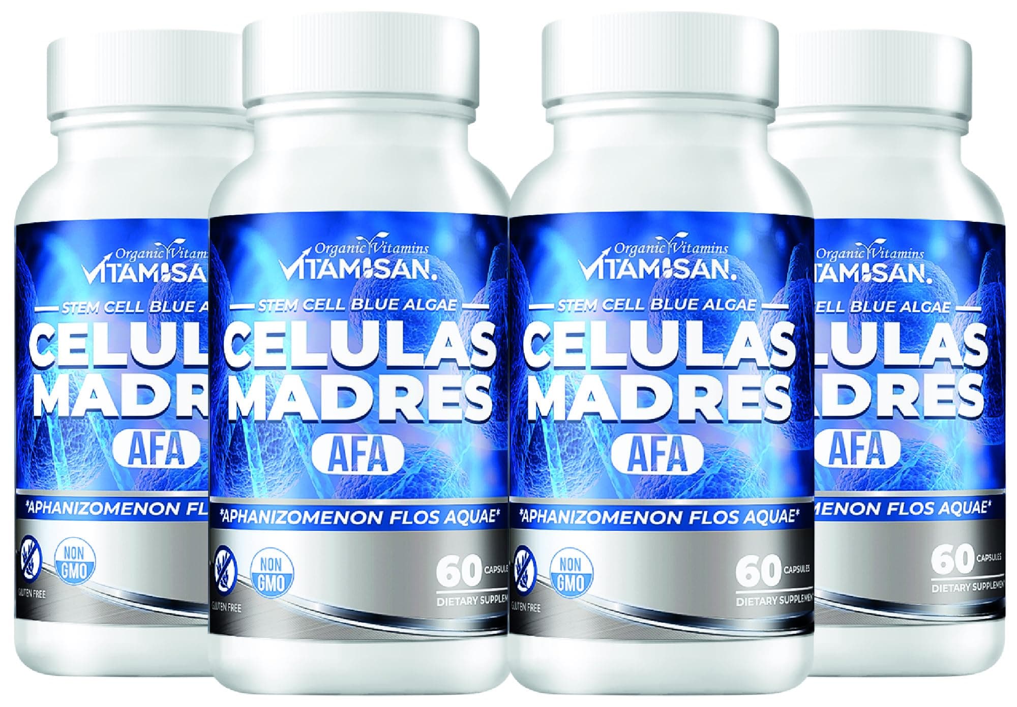 VITAMISAN 4 Celulas Madres Stemcells Celula AFA Blue Green Algae - Aphanizomenon Flos-aquae -Anti-Aging 240 Capsules New no GMO