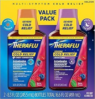 Theraflu Severe Cold and Cough Nighttime and Daytime Cough and Cold Medicine, Berry Flavor - 8.3 Fl Oz Syrup x 2