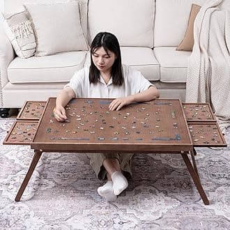 TEAKMAMA 1500 Piece Wooden Jigsaw Puzzle Board with 4 Drawers, Folding Puzzle Table with Protective Cover, Multifunctional Puzzle Board for Adults, 34W x 26.3D, Chocolate Brown