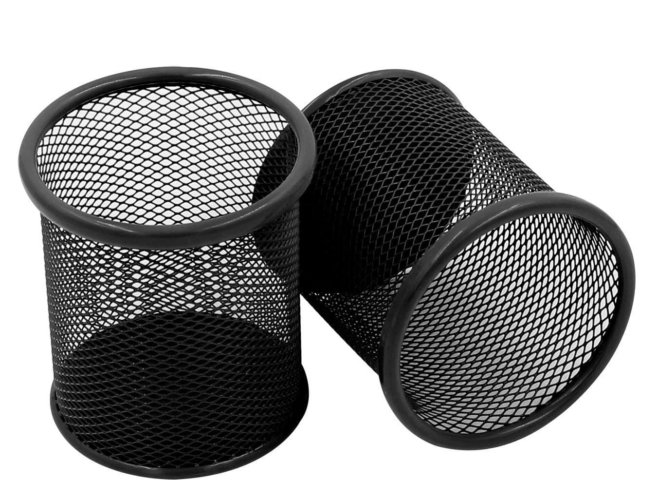 2 Pcs 3.5 inch Round Mesh Cup Desk Pen Pencil Holder, Black
