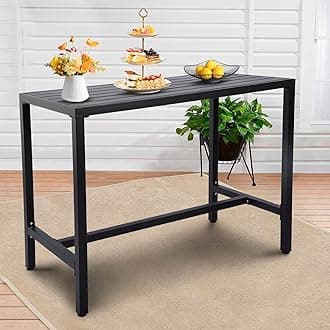Outdoor Bar Table, Patio Counter Height Bar Table, 47" Rectangle Bar Table for Patio, Garden, Yard, Balcony, Poolside (Black, 47'')