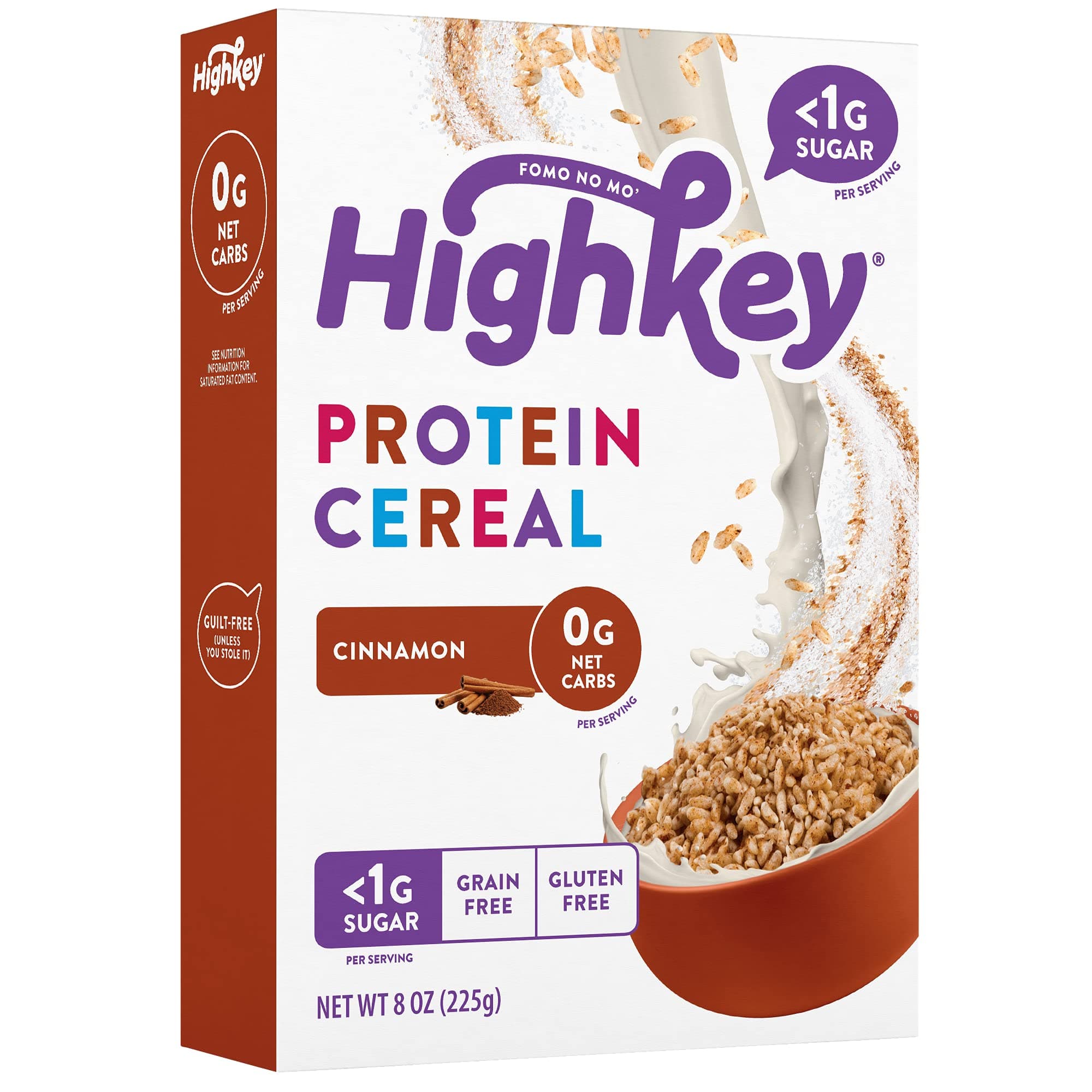 HighKey High Protein Breakfast Cereal - 8oz Keto Snacks Zero Sugar & 0 Net Carb Grain & Gluten Free Low Carb Cereals, Paleo, Diabetic, Ketogenic & Non GMO Food, Healthy Snack, Grocery Foods - Cinnamon