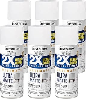 Rust-Oleum328391-6PK American Accents Spray Paint, 12 oz, Ultra Matte White, 6 Pack