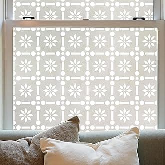 Window Film Privacy Window Film Privacy Film for Glass Windows, No Glue Anti UV Self Adhesive Sun Block Decorative Stickers for Glass Privacy, Static Cling for Bathroom and Door ，Lattice44X200CM