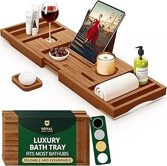 Luxury Bamboo Bathtub Caddy Tray, Free Soap Holder (Brown)