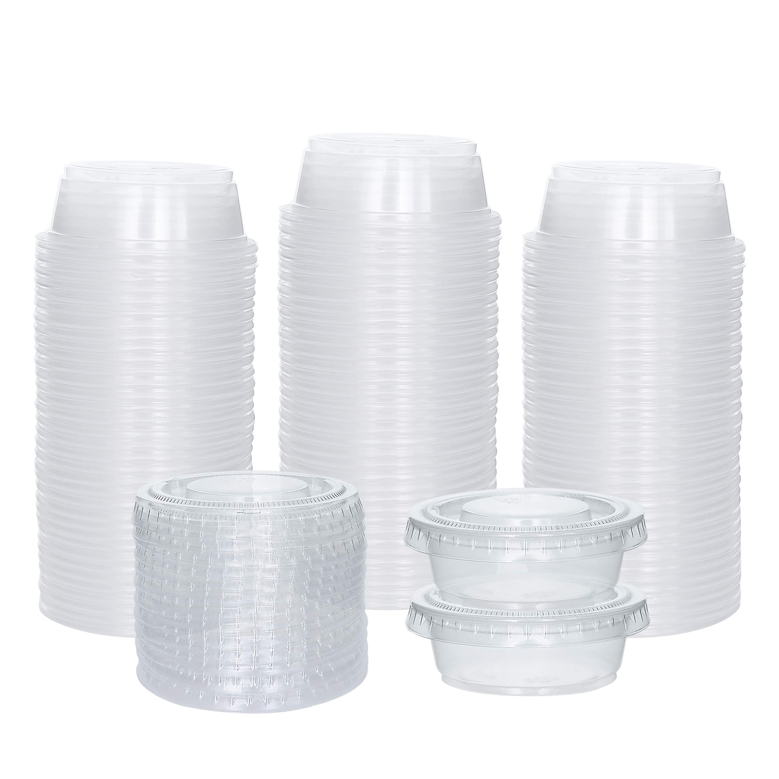 Galashield [100 Sets] 1.5 oz Small Plastic Containers with Lids, Jello Shot Cups with Lids, Disposable Portion Cups, Condiment Containers with Lids, Souffle Cups for Sauce and Dressing