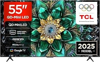55Q6C-UK QD-Mini LED TV, 4K HDR Premium 1000nits, Smart TV Powered by Google TV (Dolby Vision IQ & Atmos, Onkyo 2.1 Sound System, 144Hz Motion Clarity Pro, 2025 Model)