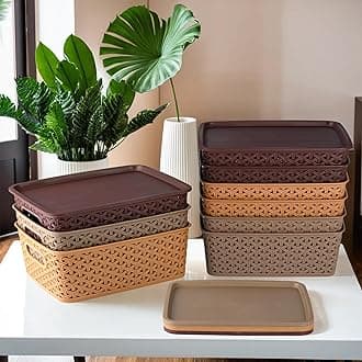 Kuber IndustriesPack of 9 Multipurpose Solitaire Storage Basket with Lid|Strong Plastic Material & Side Grip|Size Large 36 x 30 x 14, (Multi)-CTLTC10908, Square