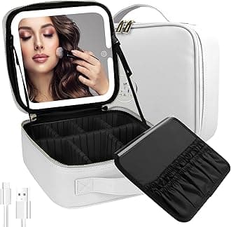MOMIRA Makeup Bag with Mirror and Light - Travel Train Case Cosmetic Organizer with Adjustable Dividers - Silver