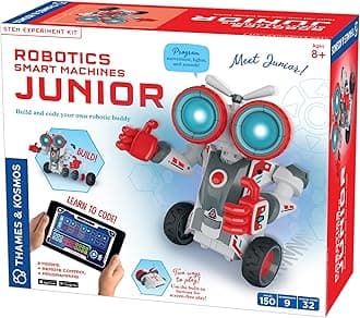 Robotics Smart Machines Junior STEM Kit, Build & Code Your Robot’s Movements, Speed, Lights & Sounds, for Ages 8+, Use Screen-Free w/Built-in Buttons or via Block-Based Coding App