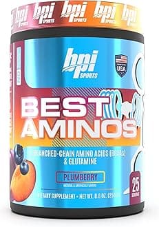BPI Sports BCAA Powder - Best Aminos, Post Workout Recovery Drink with Glutamine, Branched Chain BCAAs Amino Acids, Hydration & Recovery, 25 Servings, Plumberry Flavor