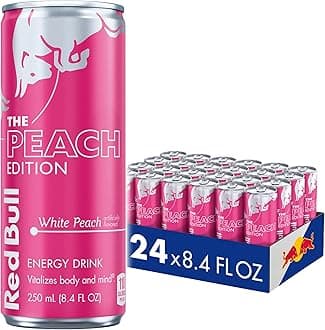 Red Bull Peach Edition Energy Drink, White Peach, 8.4 fl.oz., 24 cans, with 80mg Caffeine, Taurine & B Vitamins