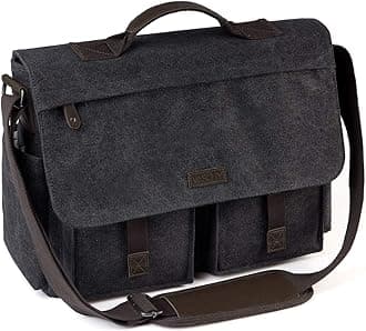 Messenger Bag for Men,VASCHY Vintage Water Resistant Canvas Satchel 14 15.6 17inch Laptop Briefcase