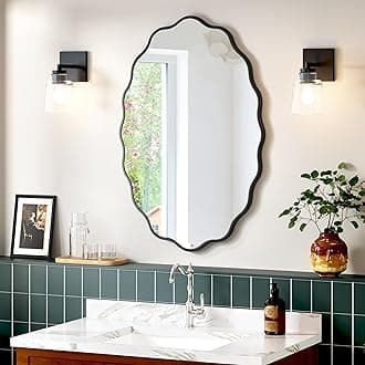 Black Oval Wavy Mirror 24×36 inch, Irregularly Shaped, Unique Vanity Mirror, Wall Mirror for Bathroom, Living Room, Bedroom, Entryway