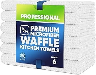 Kitchen Towels - Microfiber Waffle Weave Towels | White | 16 x 24 in. (6 Pack) | Absorbent, No Lint, Thick, Reusable, Commercial, Soft, Hand, Tea, Glass, Bar, Sublimation Blank, Polyester Cloths