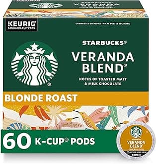 Starbucks K-Cup Coffee Pods, Starbucks Blonde Roast Hot or Iced Coffee, Veranda Blend, 60 Keurig Pods
