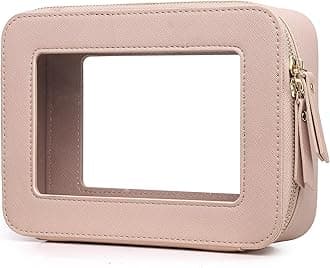 Clear Makeup Bag Women's Waterproof Travel Cosmetic Case and Toiletry Bag Portable Makeup Organizer Bag Car Essential with Zipper (Pink, M)