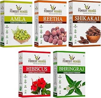 The Forest Herbs Natural Care From Nature Natural Organic Amla, Reetha, Shikakai, Bhringraj, Hibiscus Powder For All Hair Type, 100g Each