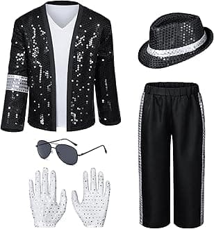 Dance Star Kids Costume for Boys 80s 90s Pop Stage Cosplay Party Halloween Role Play Black 3-12 Years