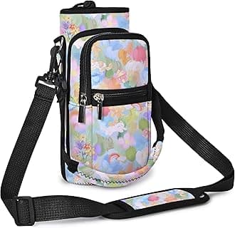 AUPET Water Bottle Sling Bag Sleeve Holder Carrier 25/32/40/64 oz,Insulated Crossbody Water Bottle Case Cover with Strap and Pockets for Men/Women Walking Hiking (Colorful Flower Cat, 25oz)