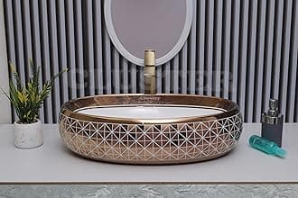CLUSTER Designer Glossy Ceramic Table Top Wash Basin For Bathroom | Countertop Bathroom Sink For Livingroom, Resturant Decor, Oval Shape (23.6 x 15.7 x 6 inch) (CLTT-539)