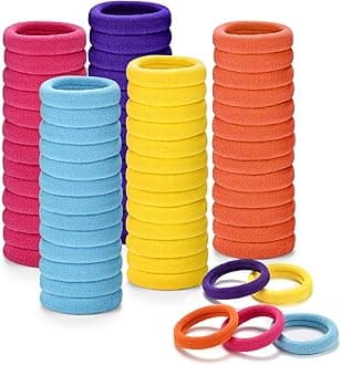 50PCS Multicolor Seamless Toddler Hair Cotton Seamless Ponytail Holders,No Damage Elastics Hair Bands for Thick Heavy &Curly Hair…