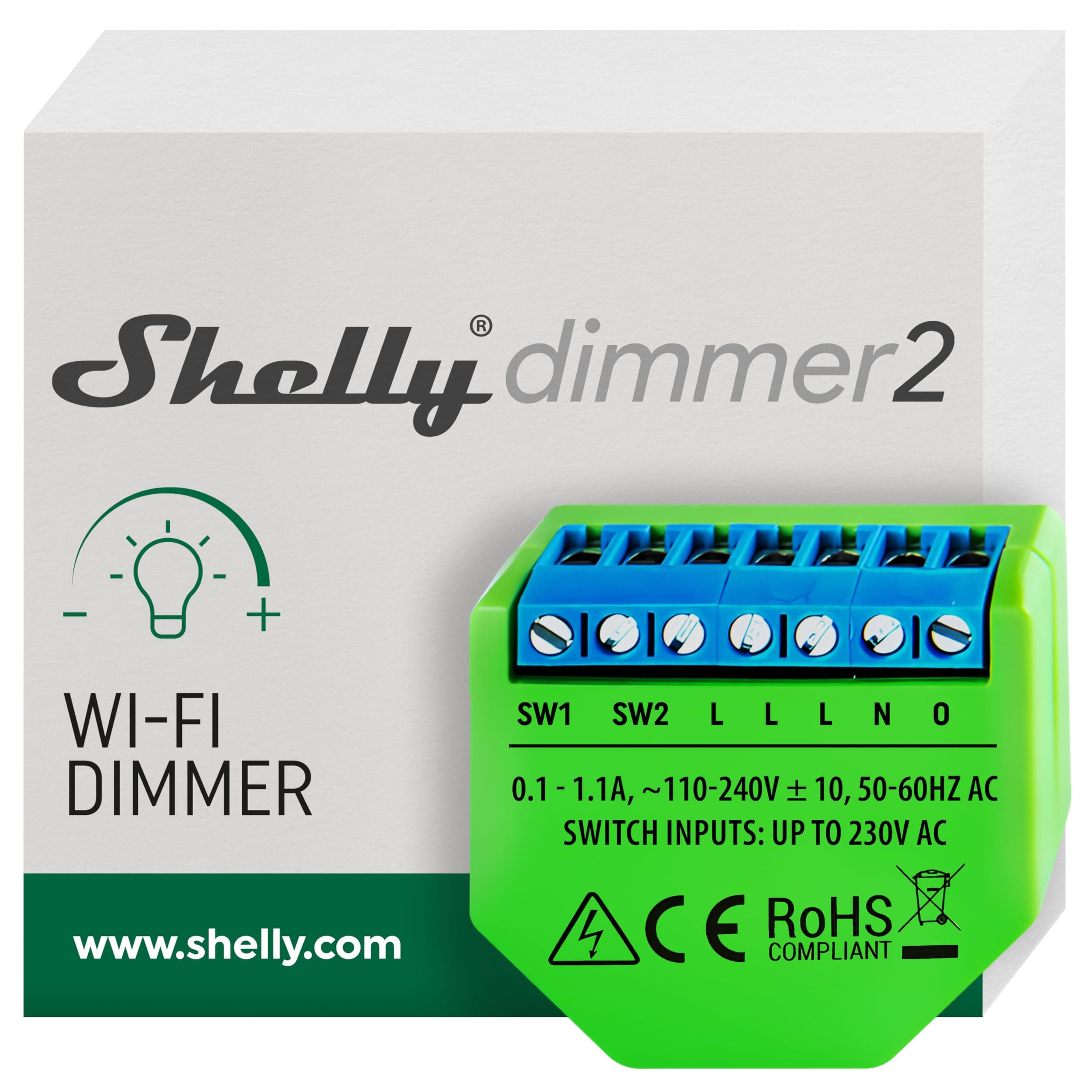 Shelly Dimmer 2 | WiFi Smart Dimmer Switch | No Neutral Wire Required | Home Automation | Compatible with Alexa & Google Home | iOS Android App | No Hub Required | Wireless Switch | Dimmable Lights