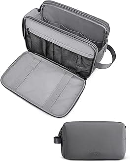 BAGSMART Toiletry Bag for Men, Travel Toiletry Organizer Dopp Kit Water-resistant Shaving Bag for Toiletries Accessories, Door Room Essentials, Grey, Large, Basic/Leisure
