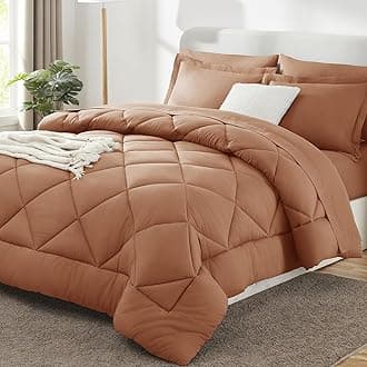 CozyLux Full Size Comforter Sets Pumpkin - 7 Pieces Bed in a Bag Full, Luxury Soft Bed Set for All Seasons, Bedding Set with Down Alternative Comforter, Sheets, Pillowcases & Shams