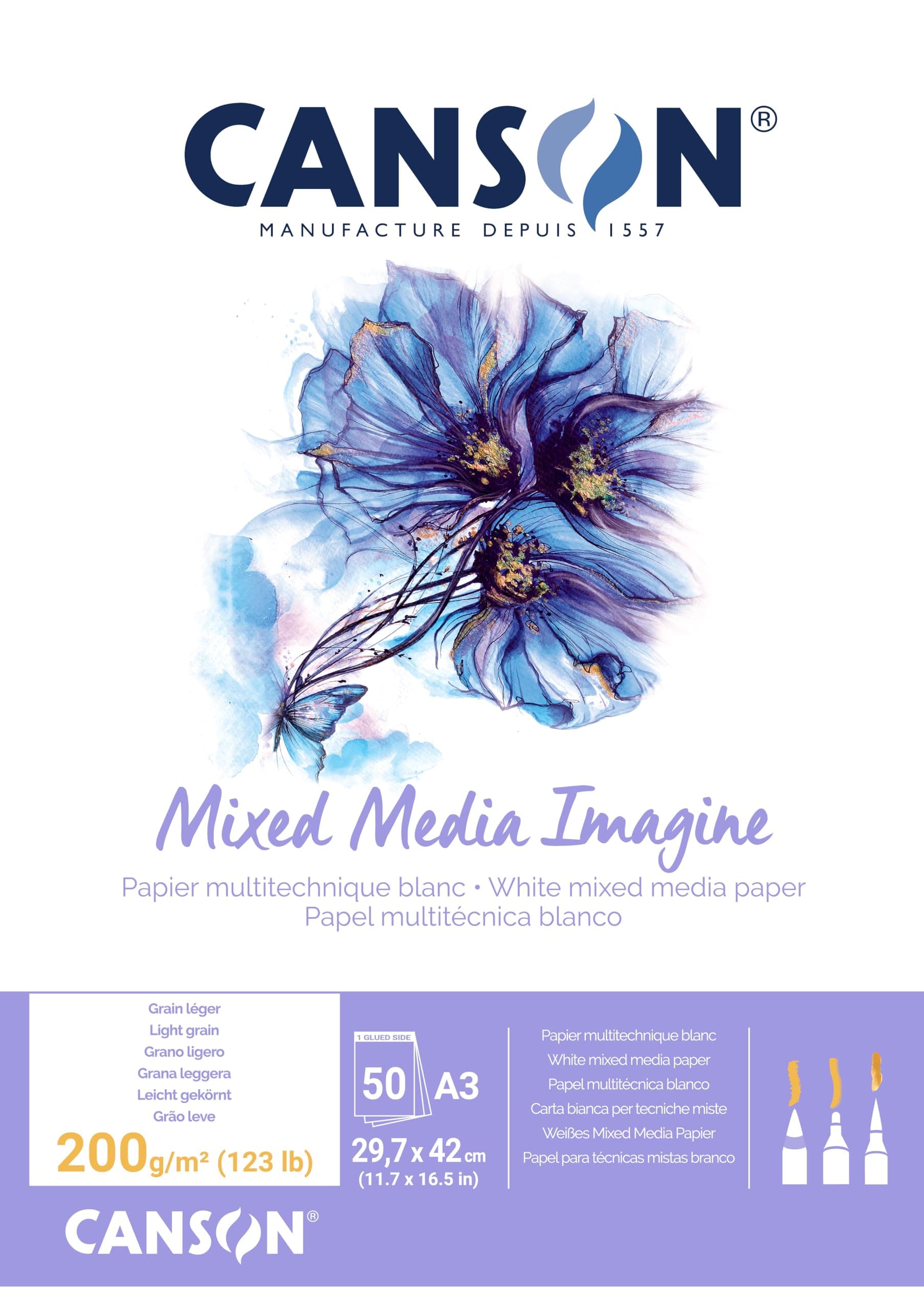 Imagine Mixed Media 200gsm Paper, Natural White, A3 pad Including 50 Sheets