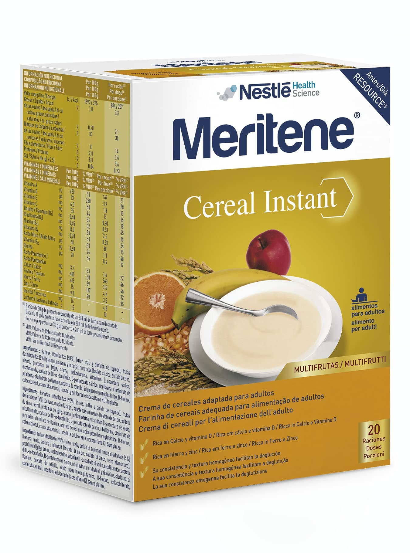 Meritene cereals with multi-fruit, 20 portions.