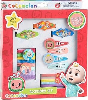 CoComelon Girls 20 Piece Accessory Set with 3 Barrettes, 4 Snap Hair Clips, 5 Elastics and 8 Terry Ponies - Ages 3+