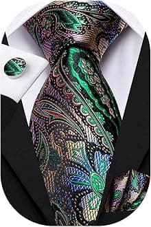 Mens Floral Tie Novelty Necktie Handkerchief Cufflinks set Jacquard Woven Silk Tie Set