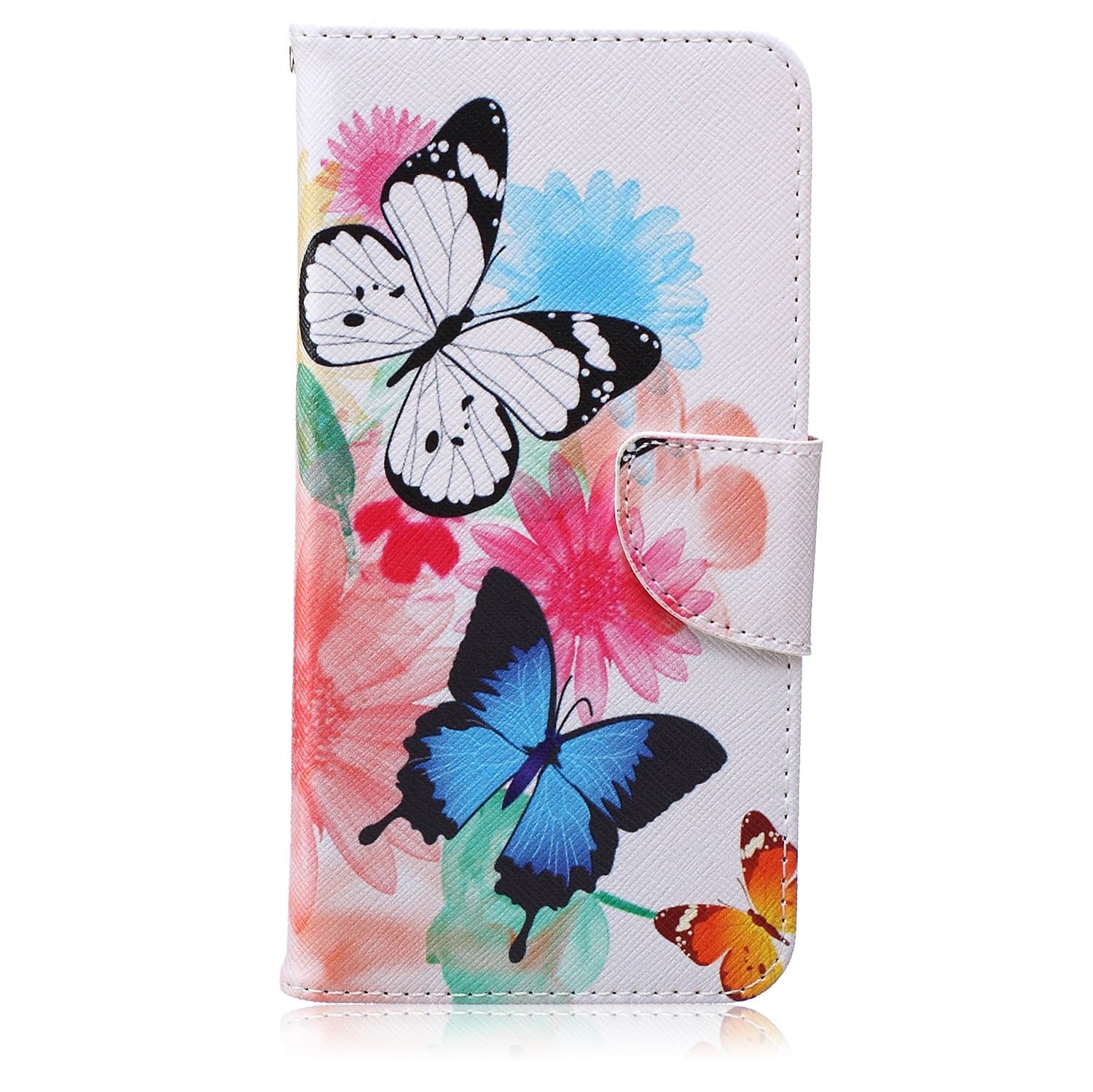 iPhone 6 Plus Case, Shanmei PU Leather Folio Wallet Flip Protective Skin Case with Magnetic Closure for Apple iPhone 6 Plus 5.5 inch (Built-in Credit Card/ID Card Slot) (Colorful Butterfly)